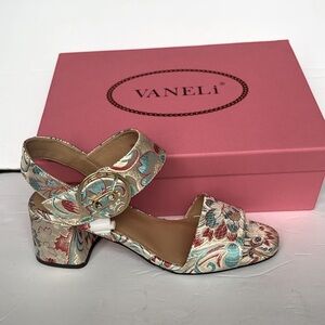 VANELI Liezel Women's Fabric Colorful Ankle Strap Block Heel Shoe Size 8N NEW